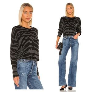 John & Jenn Cropped Marco Sweater Shadow Zebra Black Gray XS
